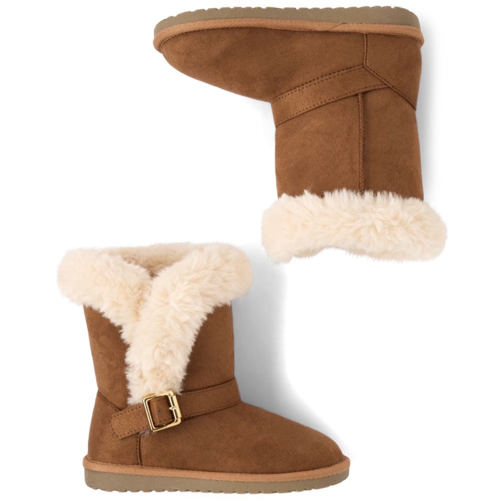 UGG Like Booties! Children’s Place Girls Brown Buckle Faux Fur Chalet Boots 4